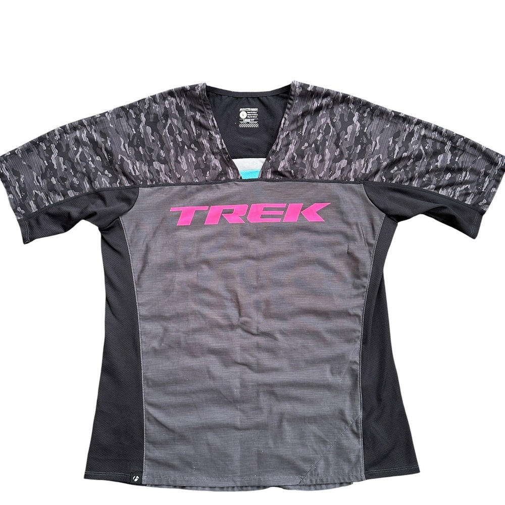 Bontrager Trek Tario Tech Tee Womens Large Grey Pink Camo Cycling Jersey 13789
